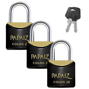 Cadeado Pequeno 20mm Haste Curta Latão Maciço Preto com Chave | Papaiz | Kit 03 Un