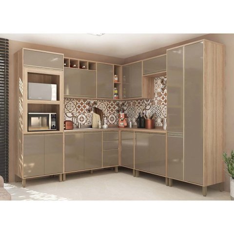 Cozinha Completa Modulada 8 Peças com Armário e Balcão Mel Luciane Móveis