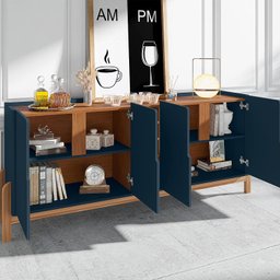 Buffet Lizz 1,90 4 Portas Azul Cobalto com Cedro - Casa D - 3