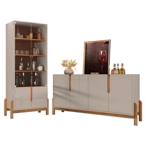 Sala de Jantar Lizz com Cristaleira e Buffet Aparador 4 Portas Off White-Cedro - Casa D Off White-