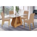 Ver imagem 1 de Conjunto: Mesa de Cozinha Ágata Tampo Madeirado C/ Vidro 130x80cm e 4 Cadeiras Maia Cinamomo/off