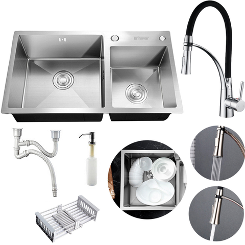 Kit Cuba Dupla Pia com Acessórios Cozinha Gourmet e Torneira Monocomando Flexível Silicone