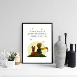 Quadro Pequeno Príncipe com Raposa - Frase 24x18cm - com Vidro:moldura Preta - 2