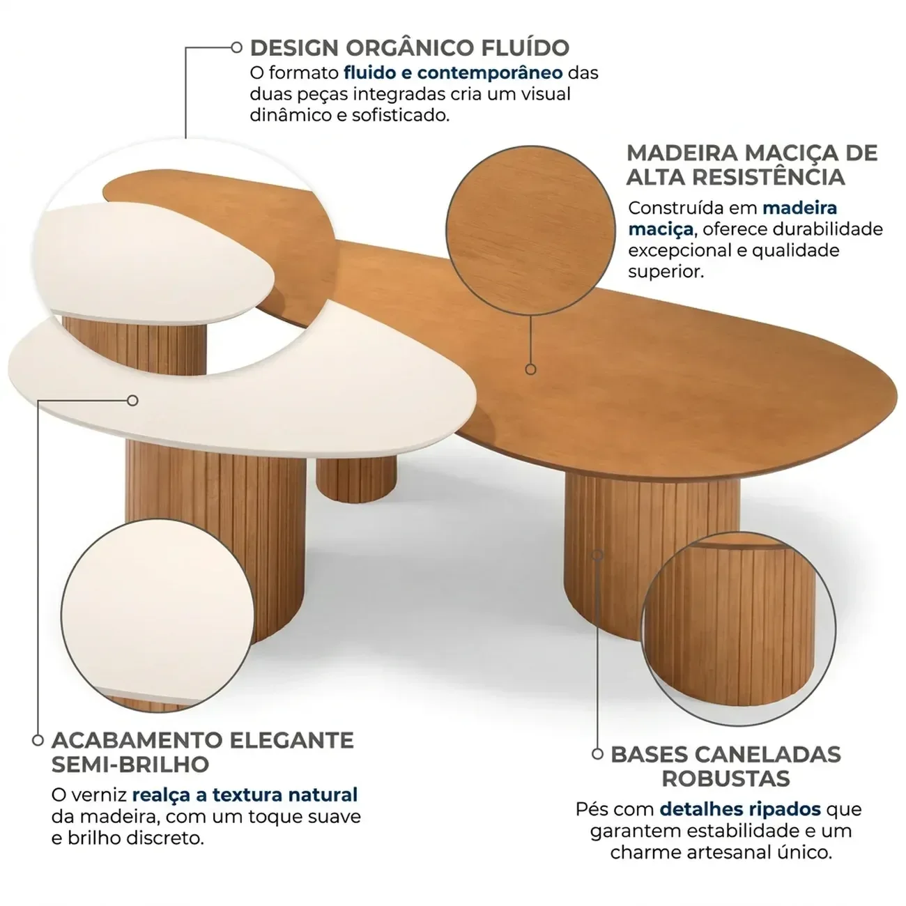 Ver imagem 4 de Mesa de Centro 140cm Orgânica Madeira Maciça Pinus Castanho