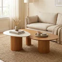 Ver imagem 1 de Mesa de Centro 140cm Orgânica em Pés 100% Madeira Maciça Pinus Castanho