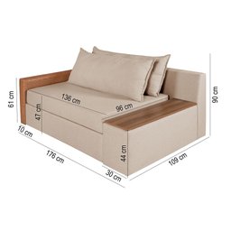Sofá Cama Panamá Compose Linho Bege 2 Lugares Império Estofados - 9