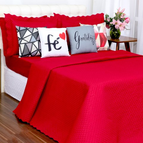 Kit Cobreleito e Lençol Liberty Queen com Almofadas 8 Peças:vermelho