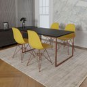 Ver imagem 1 de Mesa Industrial Base Ferro Cobre 137x90 Tampo Preto 4 Cadeiras Eiffel Ferro Cobre Assento Amarelo