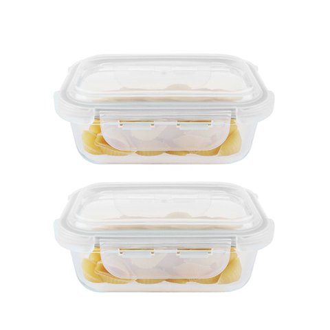 Kit 2 Potes Hermético Vidro Marmita Micro-ondas 370ml