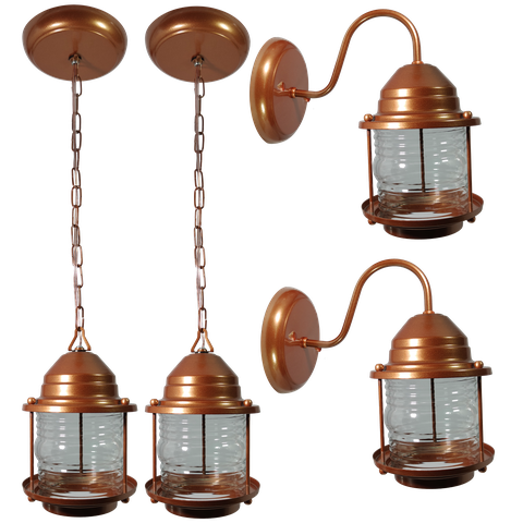 Kit 04 Unidades Pendente e Arandela Lampião Colonial Cobre
