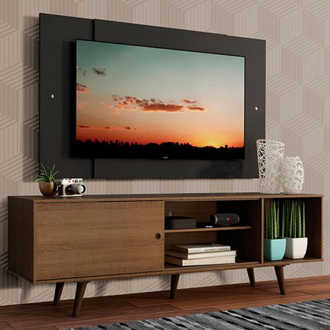 Rack Madesa Dubai com Pés e Painel para Tv até 58 Polegadas - Rustic/preto 5zd8