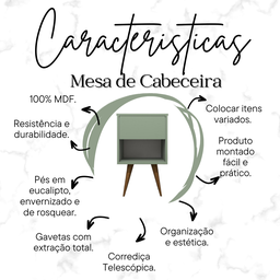 Mesa de Cabeceira Mdf Pés Palitos com 1 Gaveta e 1 Nicho Plancasa Verde Jade - 9