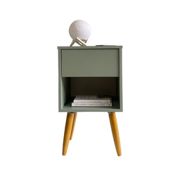 Mesa de Cabeceira Mdf Pés Palitos com 1 Gaveta e 1 Nicho Plancasa Verde Jade - 1