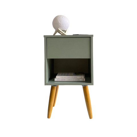 Mesa de Cabeceira Mdf Pés Palitos com 1 Gaveta e 1 Nicho Plancasa Verde Jade