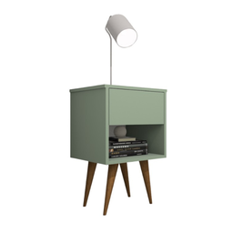 Mesa de Cabeceira Mdf Pés Palitos com 1 Gaveta e 1 Nicho Plancasa Verde Jade - 5