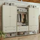 Ver imagem 1 de Guarda-Roupa Closet Modulado Casal 6 Gavetas 3 Cabideiros Estrutura Metalica 250cm Olivar Cinza/Off