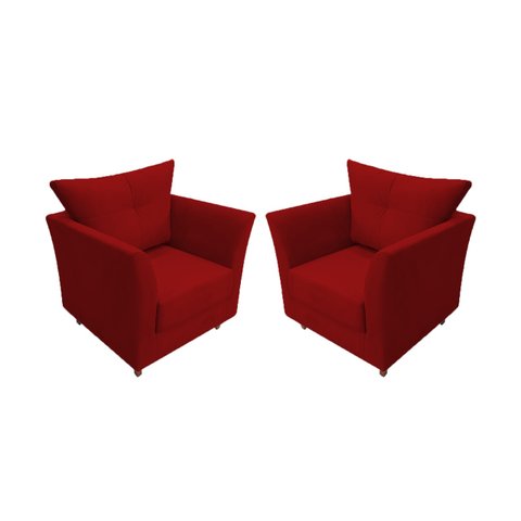 Kit 2 Poltronas Decorativa Isis Suede Vermelho Pés Madeira Mz Decor