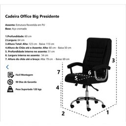 Cadeira de Escritório Confortavel Giratória Presidente Big com Molas Ensacadas Preto - 5