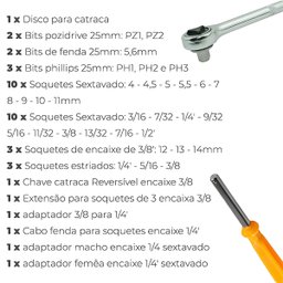 Kit 40 Peças Jogo Soquetes 1/4" 3/8" Catraca Reversível - 5