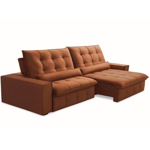 Sofá Retrátil Reclinável para Sala 4 Lugares 290cm Curie F04 Veludo Terracota - Lyam Decor