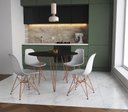 Ver imagem 1 de Mesa de Jantar Redonda 90cm Preta Clips 3 Pés com 4 Cadeiras Eames Eiffel Brancas Base Cobre