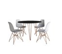 Ver imagem 2 de Mesa de Jantar Redonda 90cm Preta Clips 3 Pés com 4 Cadeiras Eames Eiffel Brancas Base Cobre