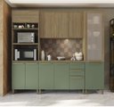 Ver imagem 1 de Armário de Cozinha Modulada Completa Reta 8 Peças 2,40m Botanic Kappesberg - Nogueira/verde Oliva