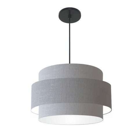 Lustre Pendente Cilíndrico Md-4384 Cúpula em Tecido Rustico Cinza Tam: 50cm Lustres Vivare