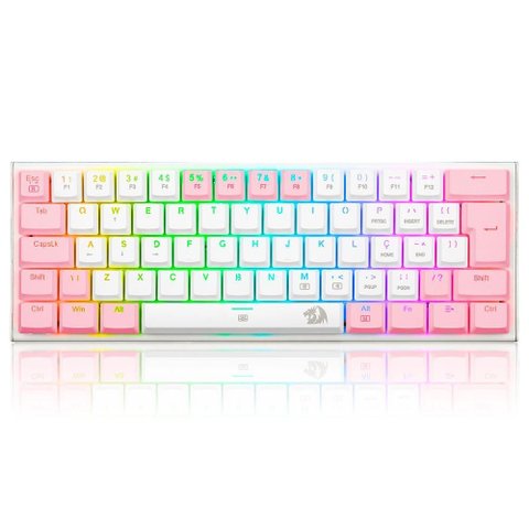 Teclado Mecânico Gamer Redragon Anivia - Abnt2 - Rgb - Switch Blue - Branco e Rosa - K614wp-rgb