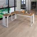 Ver imagem 1 de Mesa L Escritório Industrial 1,50m X 0,70m Pés Metal F5 Cor:macadâmia com Branco
