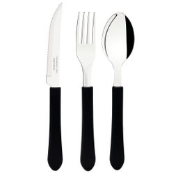 Jogo Talheres Tramontina Leme em Aço Inox e Cabo Preto 18 Peças - 1