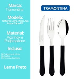Jogo Talheres Tramontina Leme em Aço Inox e Cabo Preto 18 Peças - 3