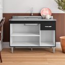 Ver imagem 3 de Balcão de Cozinha Gabriela 3 Portas 1 Gaveta 118cm Preto Fosco AJL Móveis