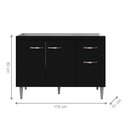Ver imagem 1 de Balcão de Cozinha Gabriela 3 Portas 1 Gaveta 118cm Preto Fosco AJL Móveis
