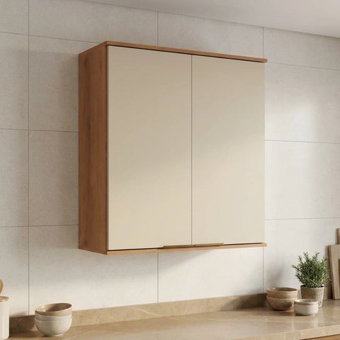 Armário de Cozinha Aéreo Modulado 100% MDF 2 Portas 80cm Princess Yescasa Freijó/Areia Bege