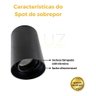 Kit 4 Spot Sobrepor Redondo Direcionável + Lâmpada Led Mr16 - Preto - Bco Neutro 4000k - 2