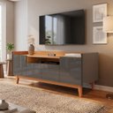 Ver imagem 1 de Rack para TV até 60 Polegadas MDF 158cm Pés em Madeira Maciça 4 Portas 1 Nicho Adria Versátile C