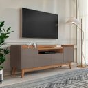Ver imagem 1 de Rack para TV até 60 Polegadas MDF 158cm Pés em Madeira Maciça 4 Portas 1 Nicho Adria Versátile Cinza