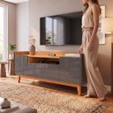 Ver mais imagens de Rack para TV até 60 Polegadas MDF 158cm Pés em Madeira Maciça 4 Portas 1 Nicho Adria Versátile C