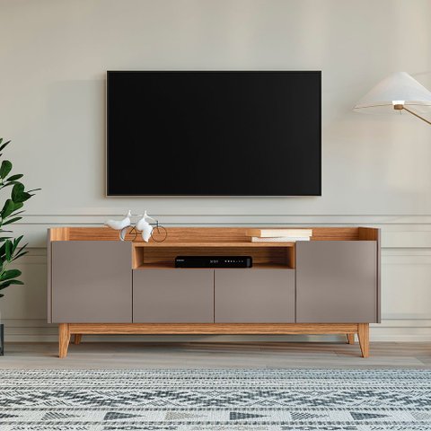 Rack para TV até 60 Polegadas 4 Portas 1 Nicho 158cm Pés em Madeira Maciça Adria Versátile