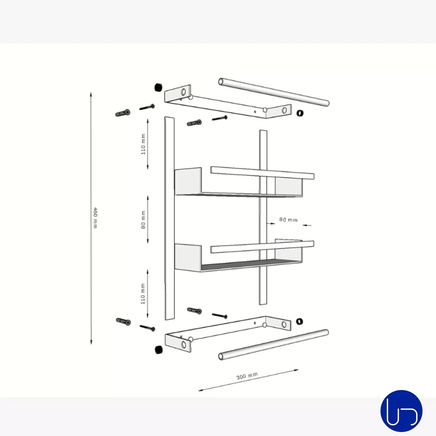 Porta Temperos Prateleira de Utensílios Preto Fosco com Suporte para Papel Toalha e Alumínio - 4