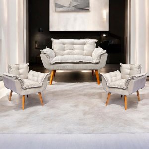 Kit Namoradeira Decorativa + 2 Poltronas para Sala Recepção Manicure Consultório Alice Suede