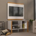 Ver imagem 1 de Rack Tv 32 Polegadas com 3 Prateleiras e Painel 90cm Asteca - Branco e Cedro Branco e Cedro