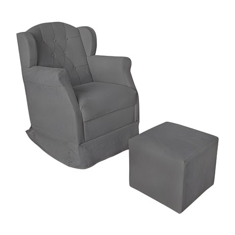 Poltrona Amamentação Cadeira Reforçada Balanço e Puff Lile Suede:cinza