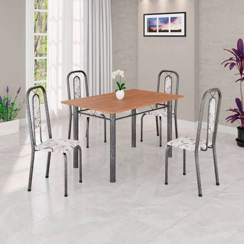 Conjunto Sala de Jantar com 4 Cadeiras Lívia Prata/Arabesco
