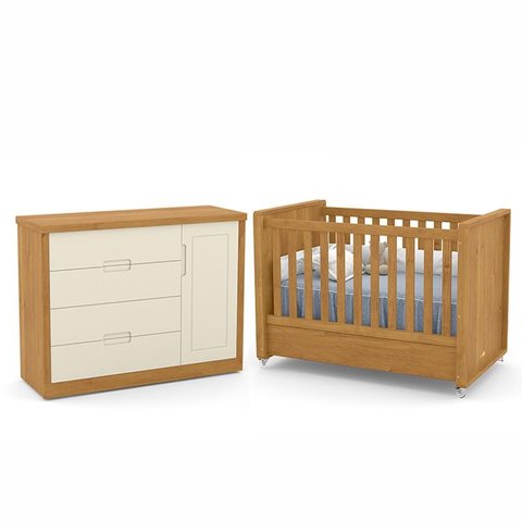 Jogo de Quarto Infantil Tutto New com Berço e Cômoda 1 Porta Freijó/Off White - Matic Móveis