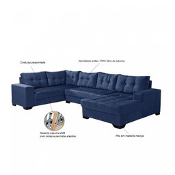 Sofá de Canto 6 Lugares com Chaise Bia Império Estofados - 3