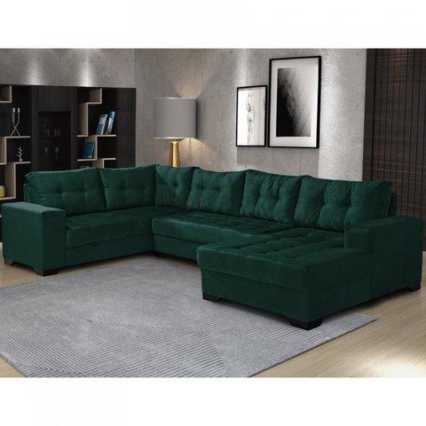 Sofá de Canto 6 Lugares com Chaise 3,42m Suede Verde Bia