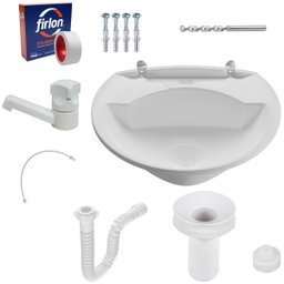 Pia Banheiro 8l + Torneira Branca + Sifão Sanfonado + Engate Flexível + Veda Rosca + Broca - 1