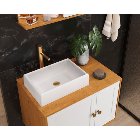 Conjunto Prisma Banheiro Elegante Espelho Gabinete